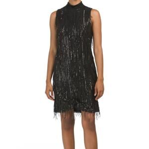 New Carla Conti Made in Italy Sequin Fringe Retro Cocktail Party Mini Dress